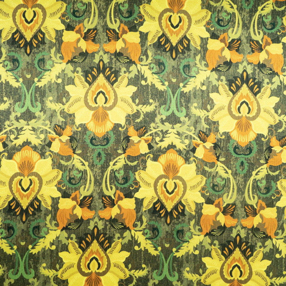 Yellow Floral Printed Pure Silk Satin