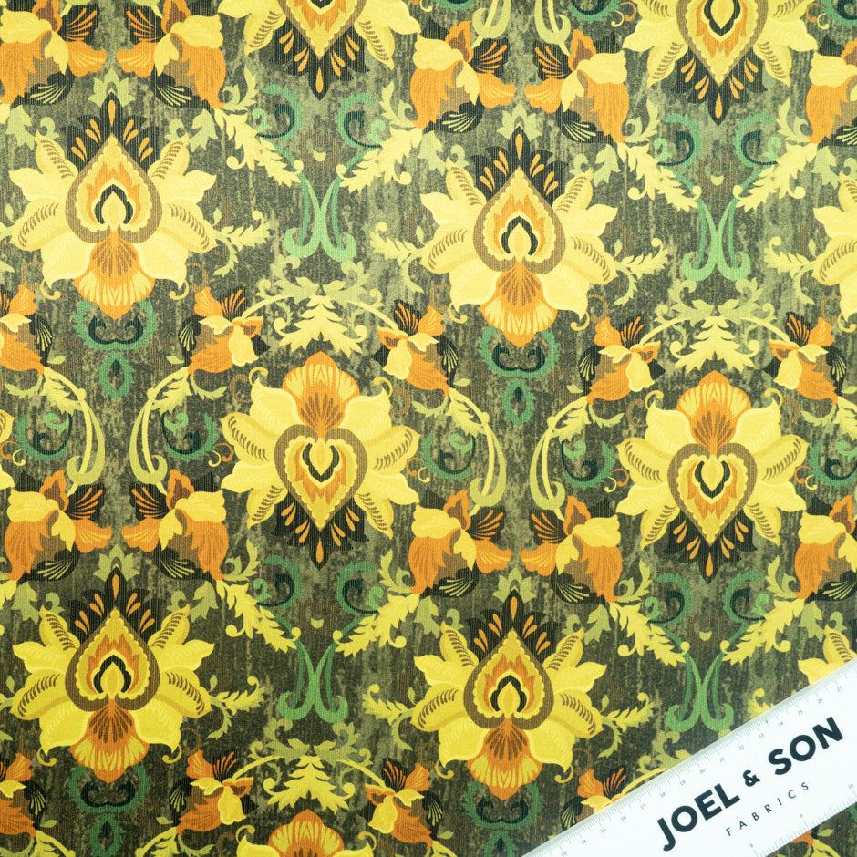 Yellow Floral Printed Pure Silk Satin