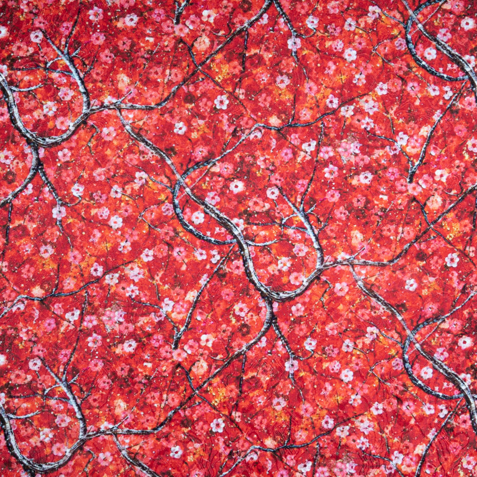 Petite Floral Printed Red Pure Silk Jacquard