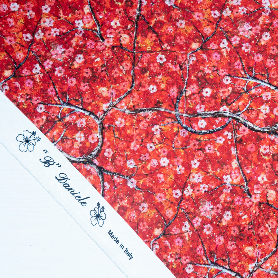 Petite Floral Printed Red Pure Silk Jacquard