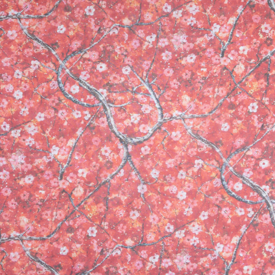 Petite Floral Printed Red Pure Silk Georgette