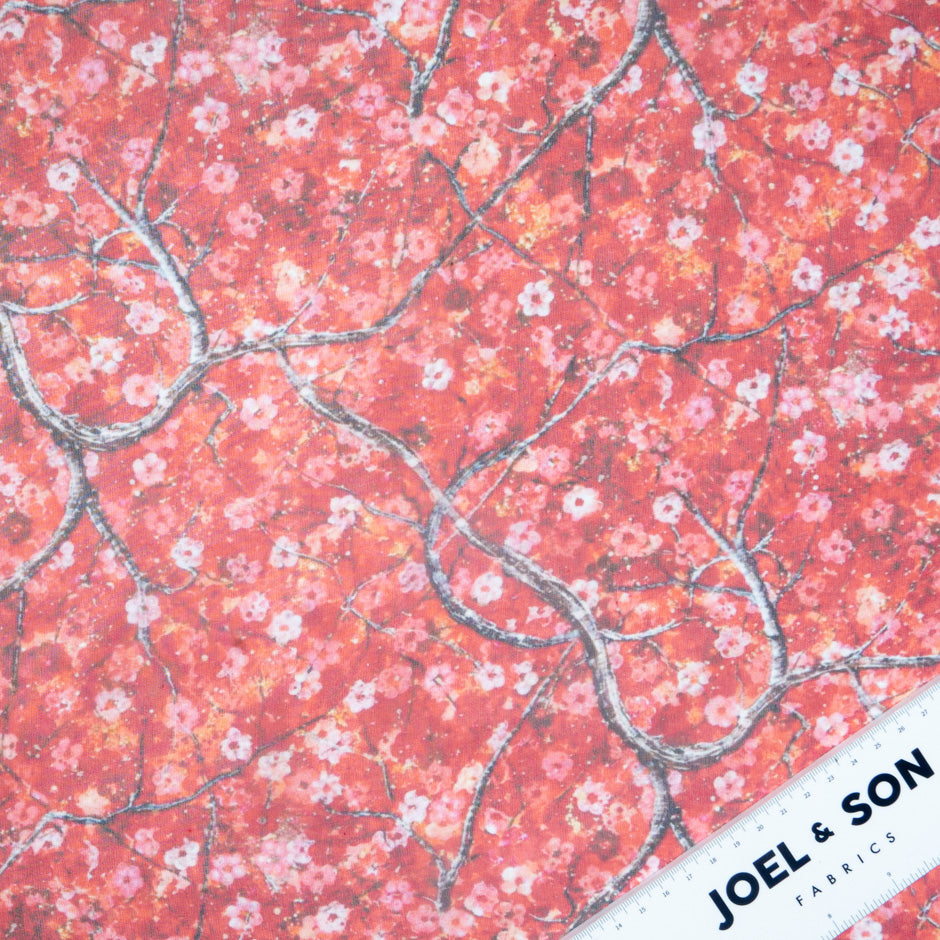 Petite Floral Printed Red Pure Silk Georgette