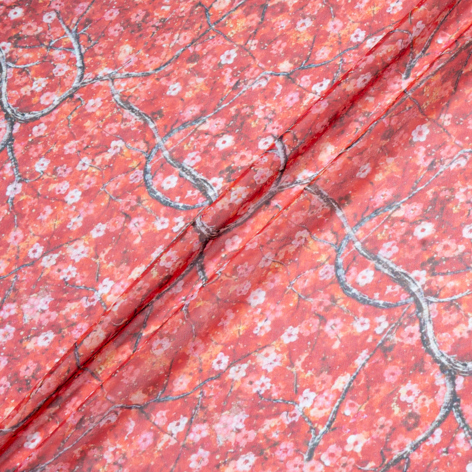 Petite Floral Printed Red Pure Silk Georgette