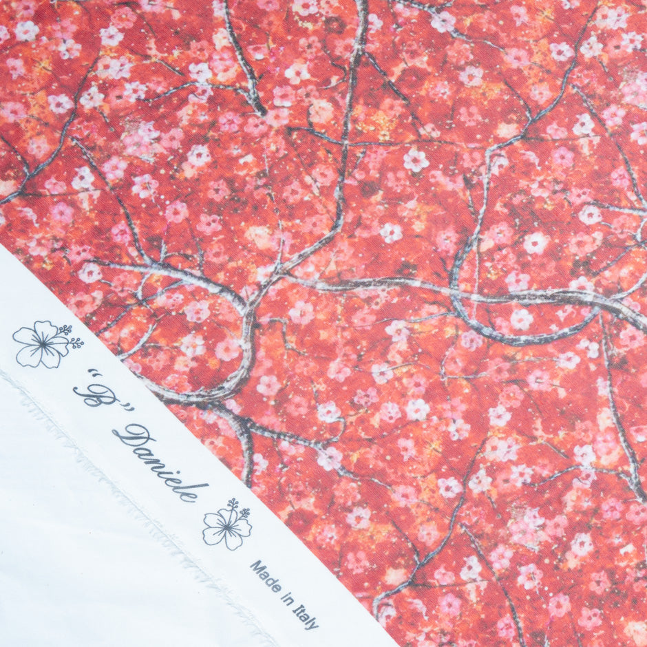Petite Floral Printed Red Pure Silk Georgette