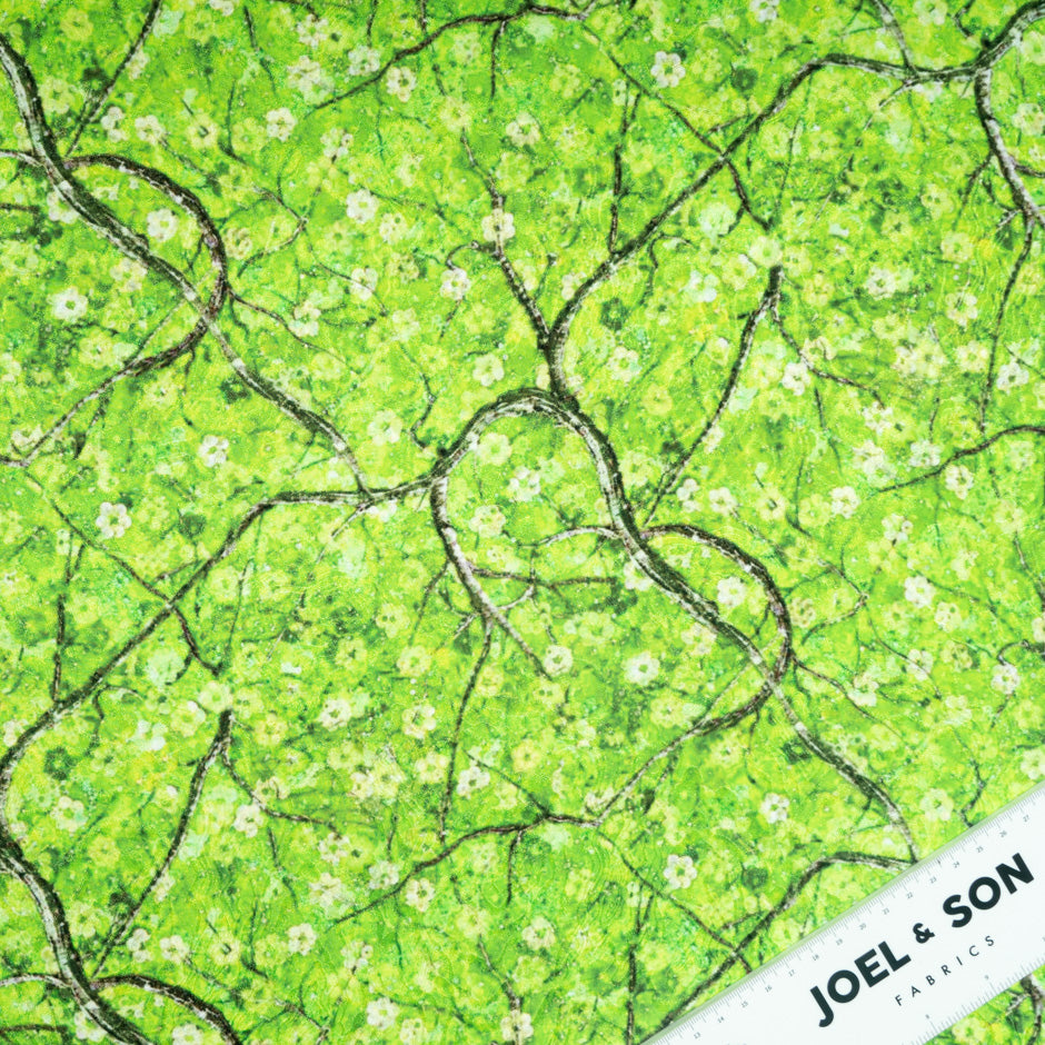 Petite Floral Printed Green Pure Silk Jacquard