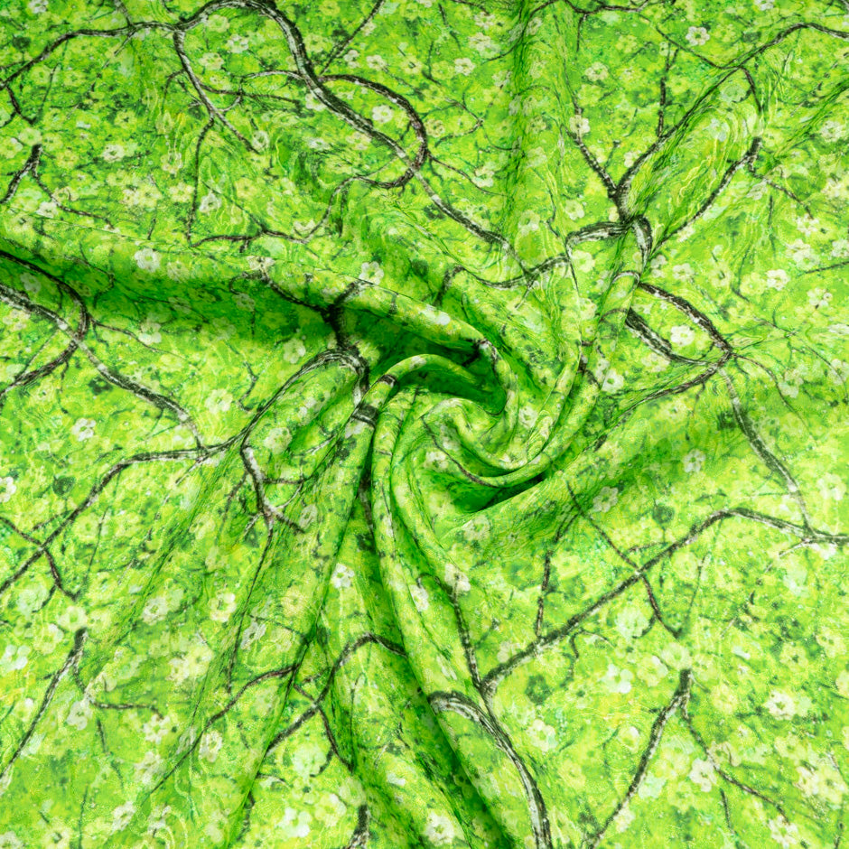 Petite Floral Printed Green Pure Silk Jacquard