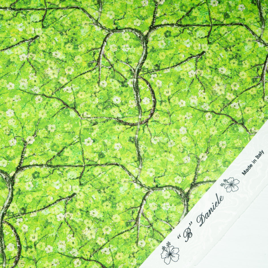 Petite Floral Printed Green Pure Silk Jacquard