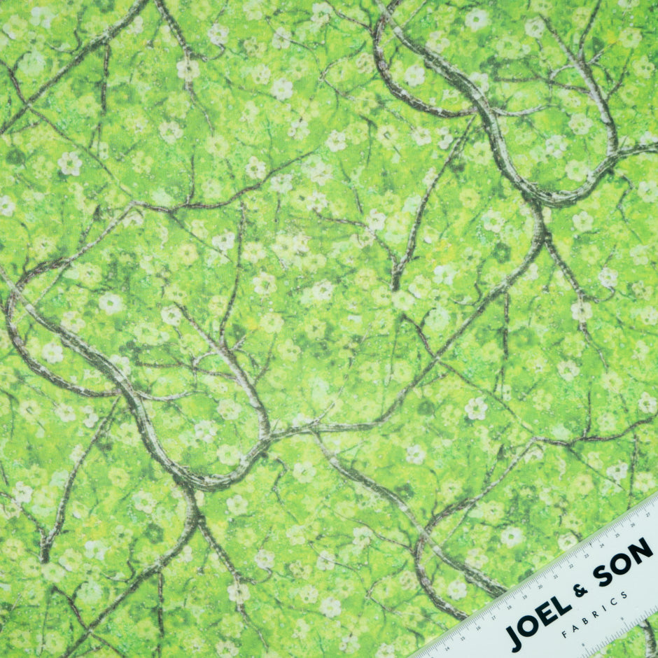 Petite Floral Printed Green Pure Silk Georgette