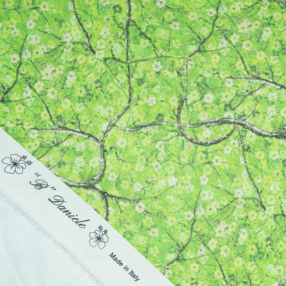 Petite Floral Printed Green Pure Silk Georgette