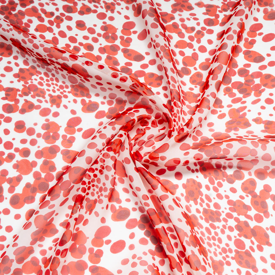 Deep Red Spotted Pure Silk Georgette