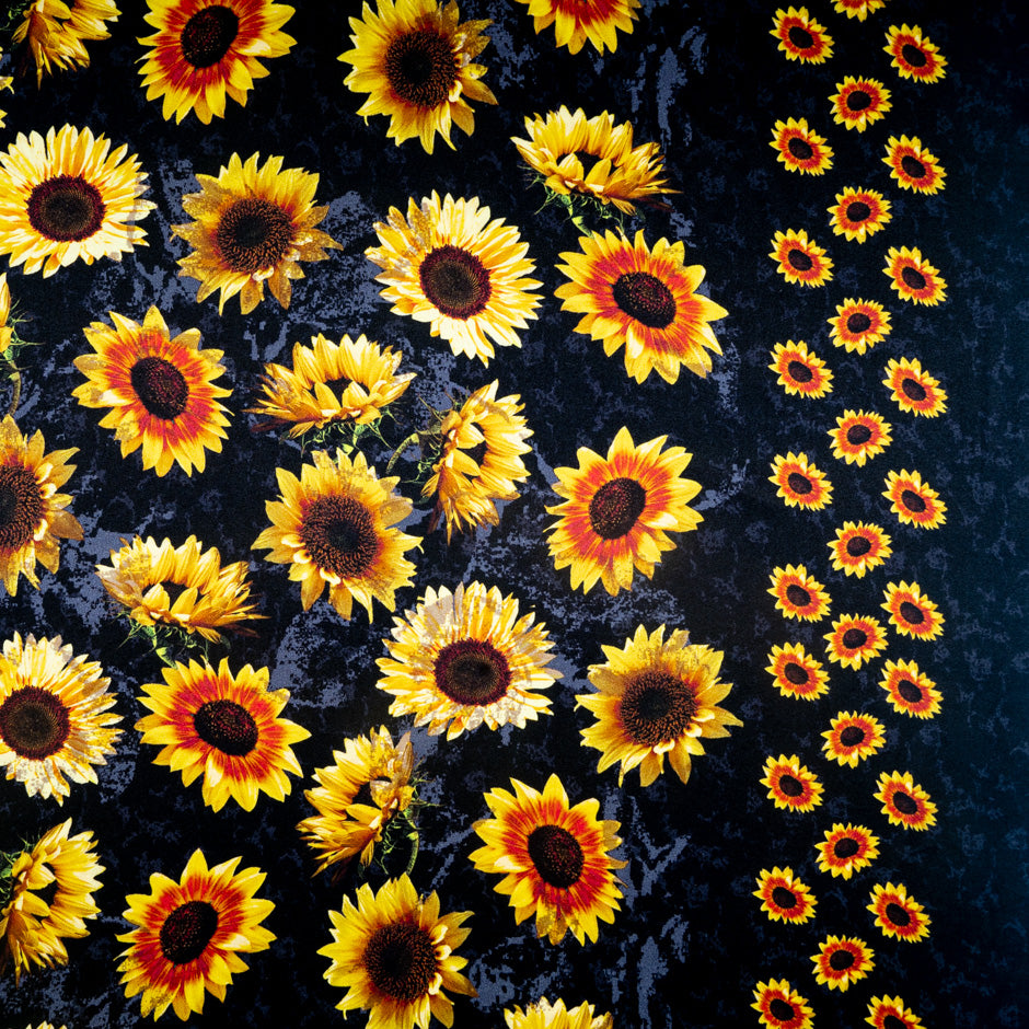 Sunflower Printed Black Pure Silk Satin