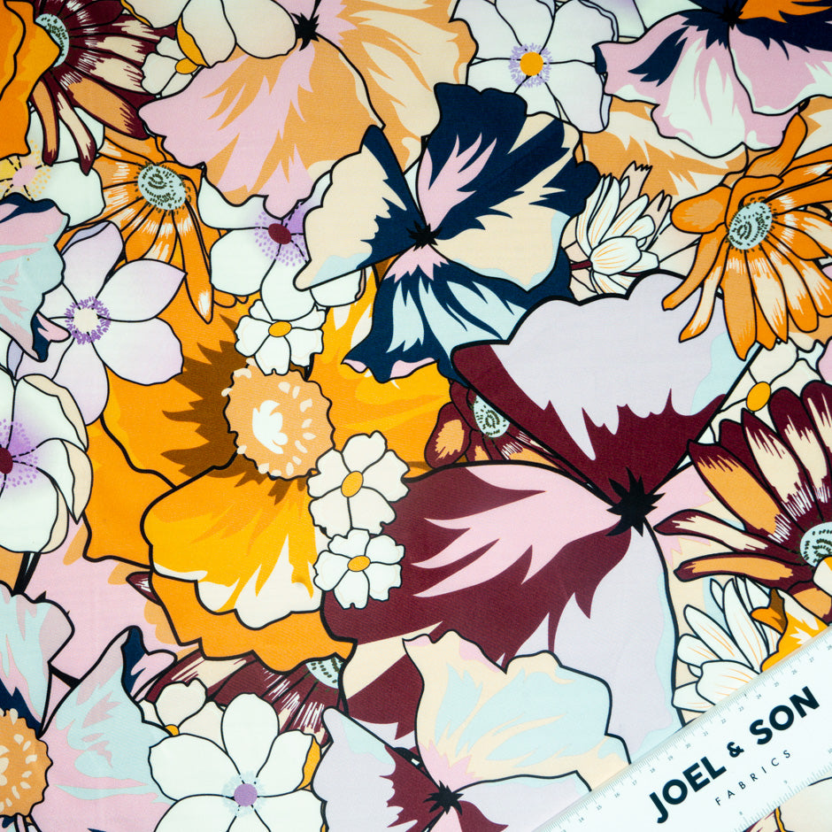 Bold Floral Printed Silk Taffeta