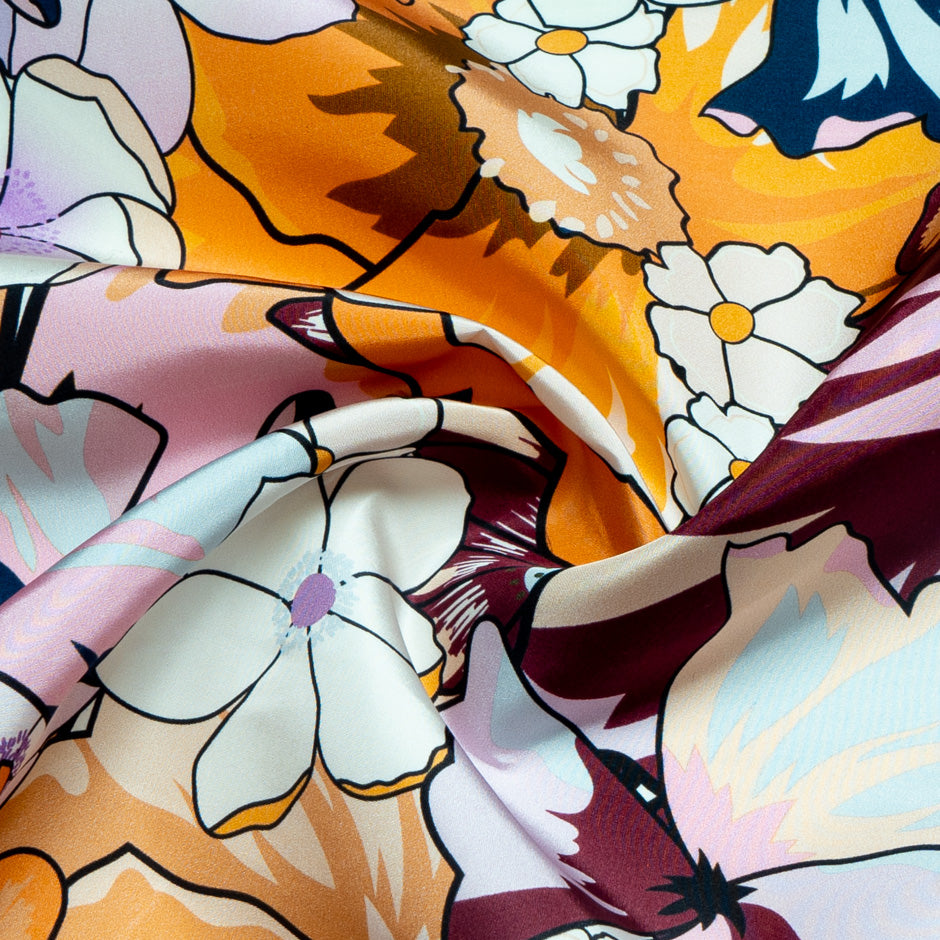 Bold Floral Printed Silk Taffeta