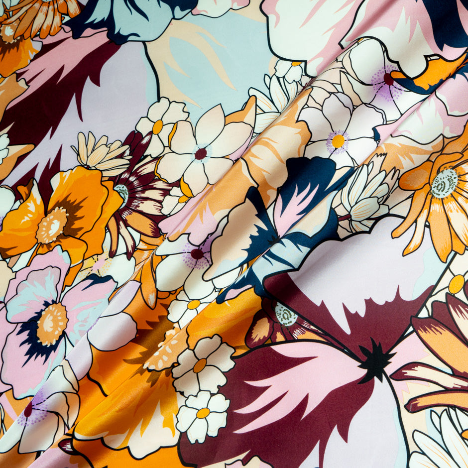 Bold Floral Printed Silk Taffeta