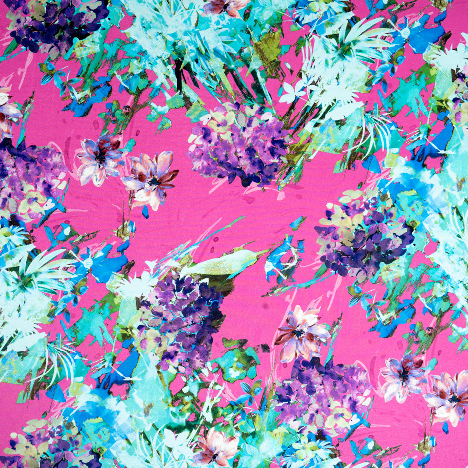 Abstract Floral Printed Pink Crêpe de Chine