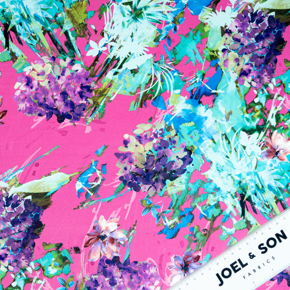 Abstract Floral Printed Pink Crêpe de Chine