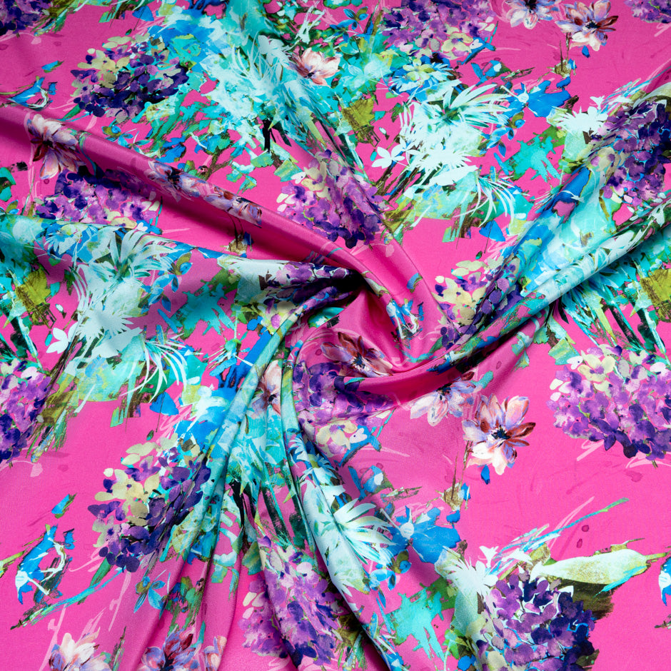 Abstract Floral Printed Pink Crêpe de Chine