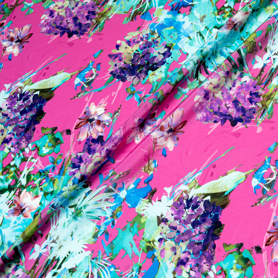 Abstract Floral Printed Pink Crêpe de Chine