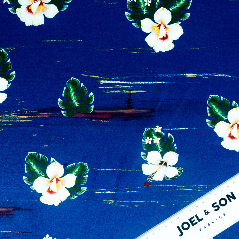 Peony Printed Blue Crêpe de Chine