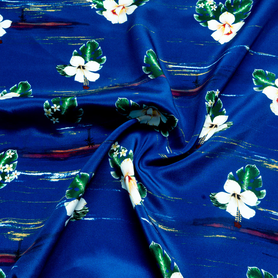 Peony Printed Blue Crêpe de Chine