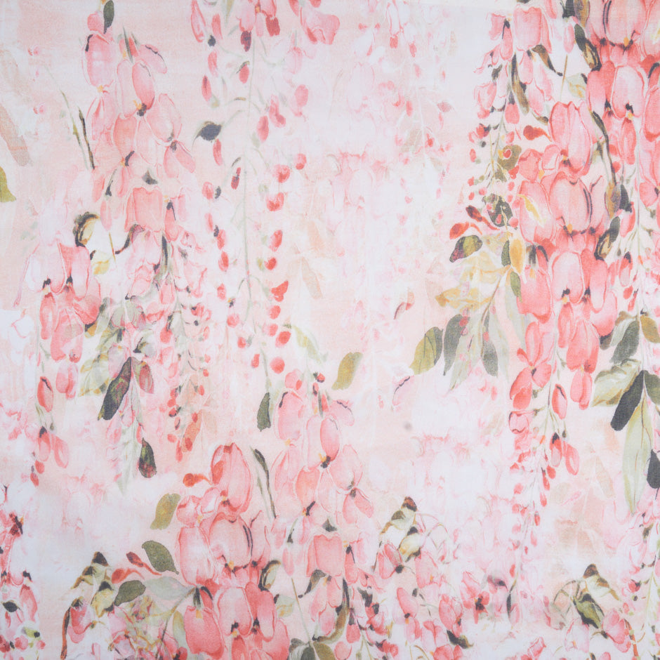 Soft Red Floral Printed Pure Silk Chiffon