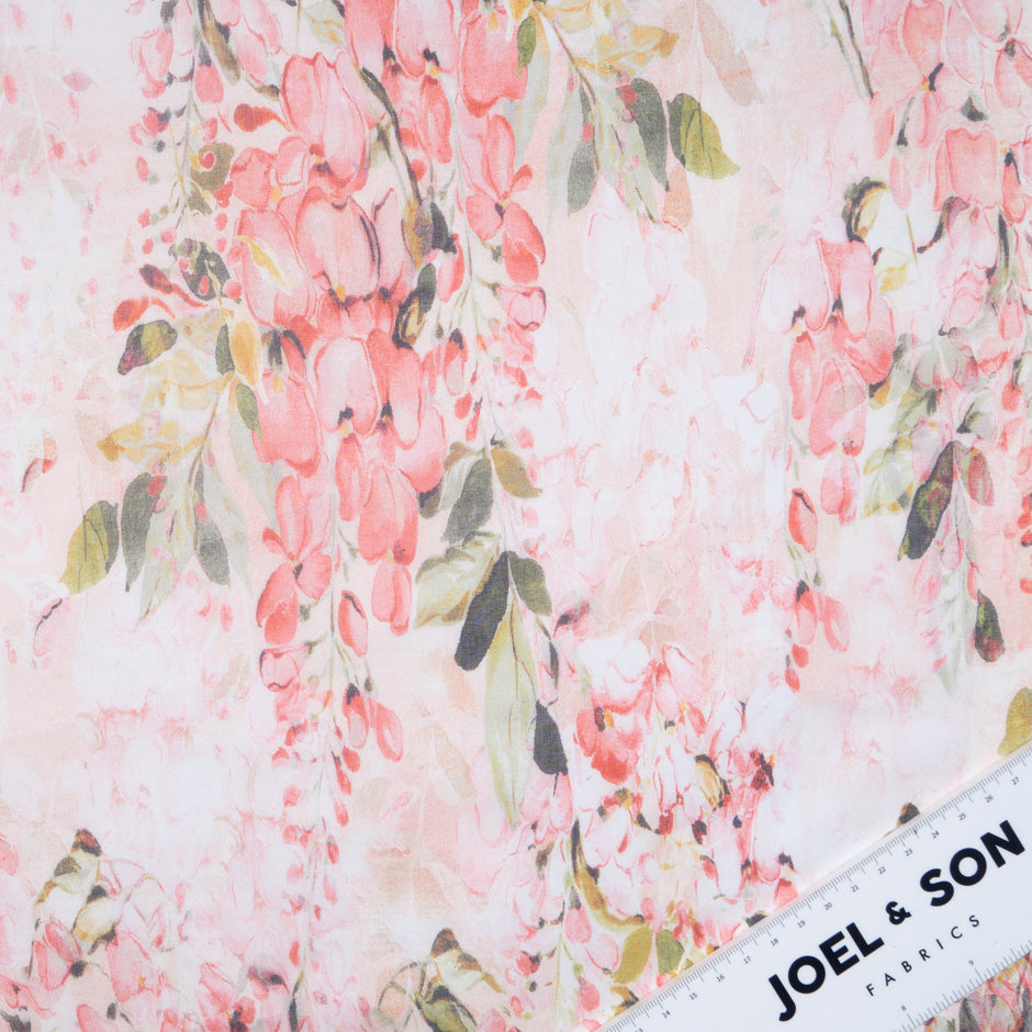 Soft Red Floral Printed Pure Silk Chiffon