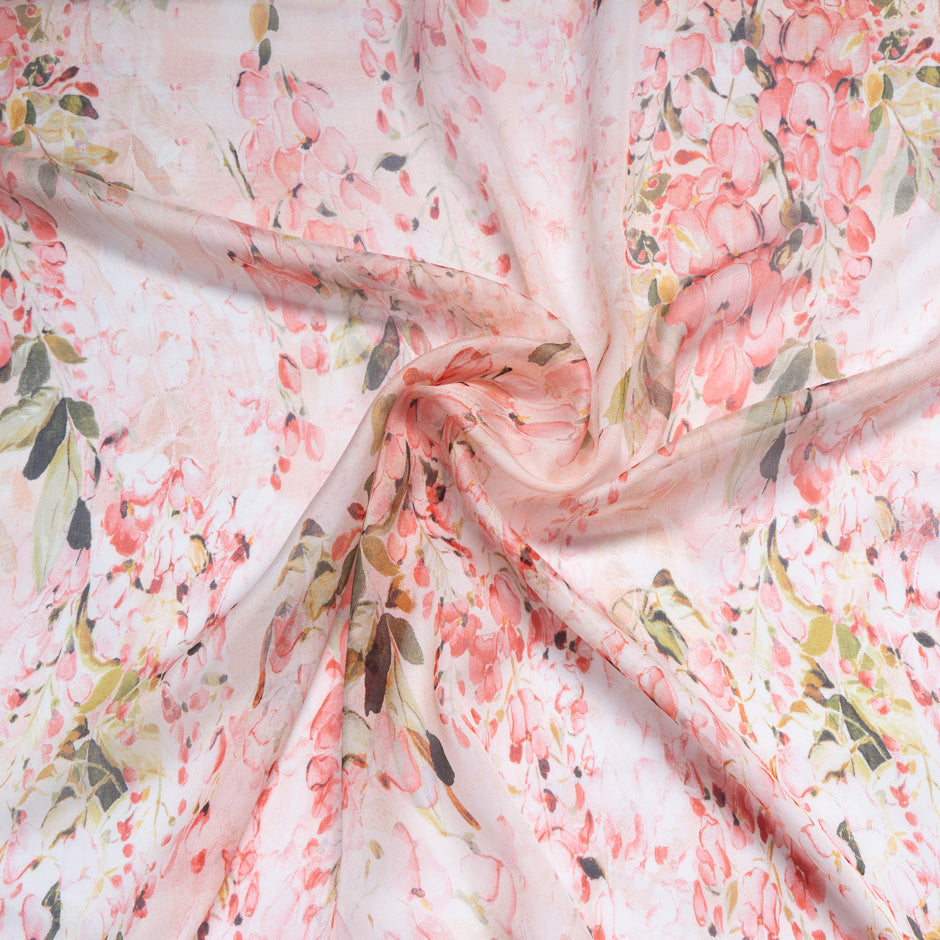 Soft Red Floral Printed Pure Silk Chiffon