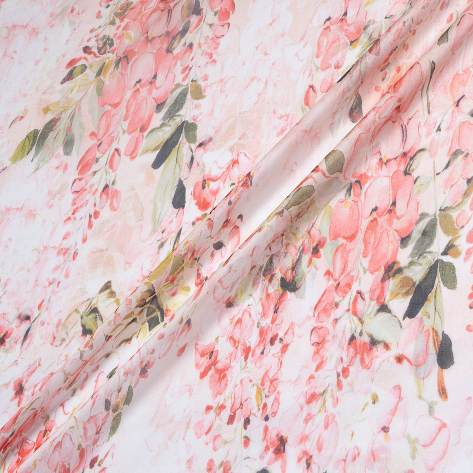 Soft Red Floral Printed Pure Silk Chiffon