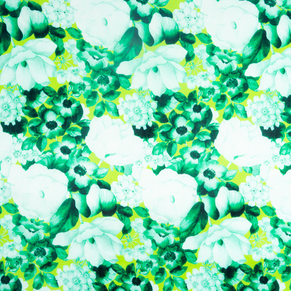Green Floral Printed Lime Pure Habotai Silk