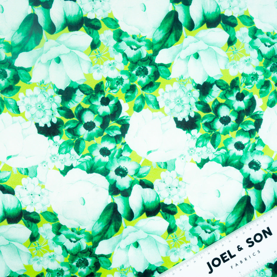Green Floral Printed Lime Pure Habotai Silk