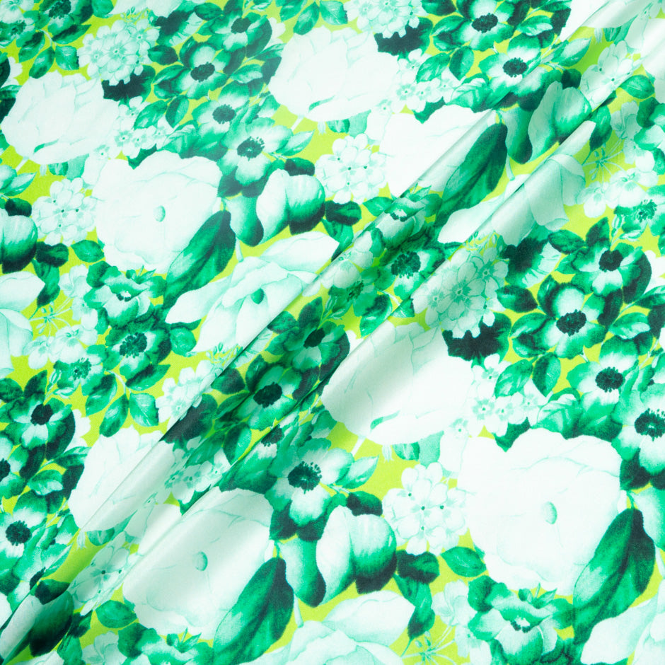 Green Floral Printed Lime Pure Habotai Silk