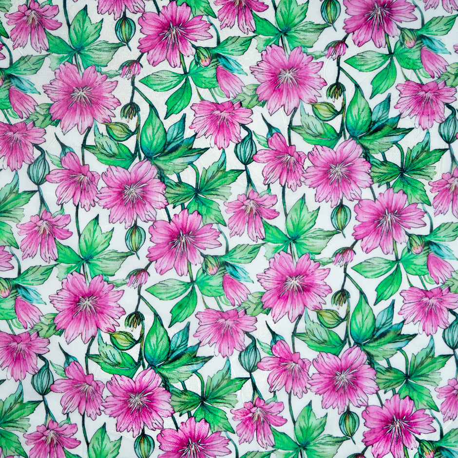 Fuchsia Pink Floral Printed Pure Silk Jacquard