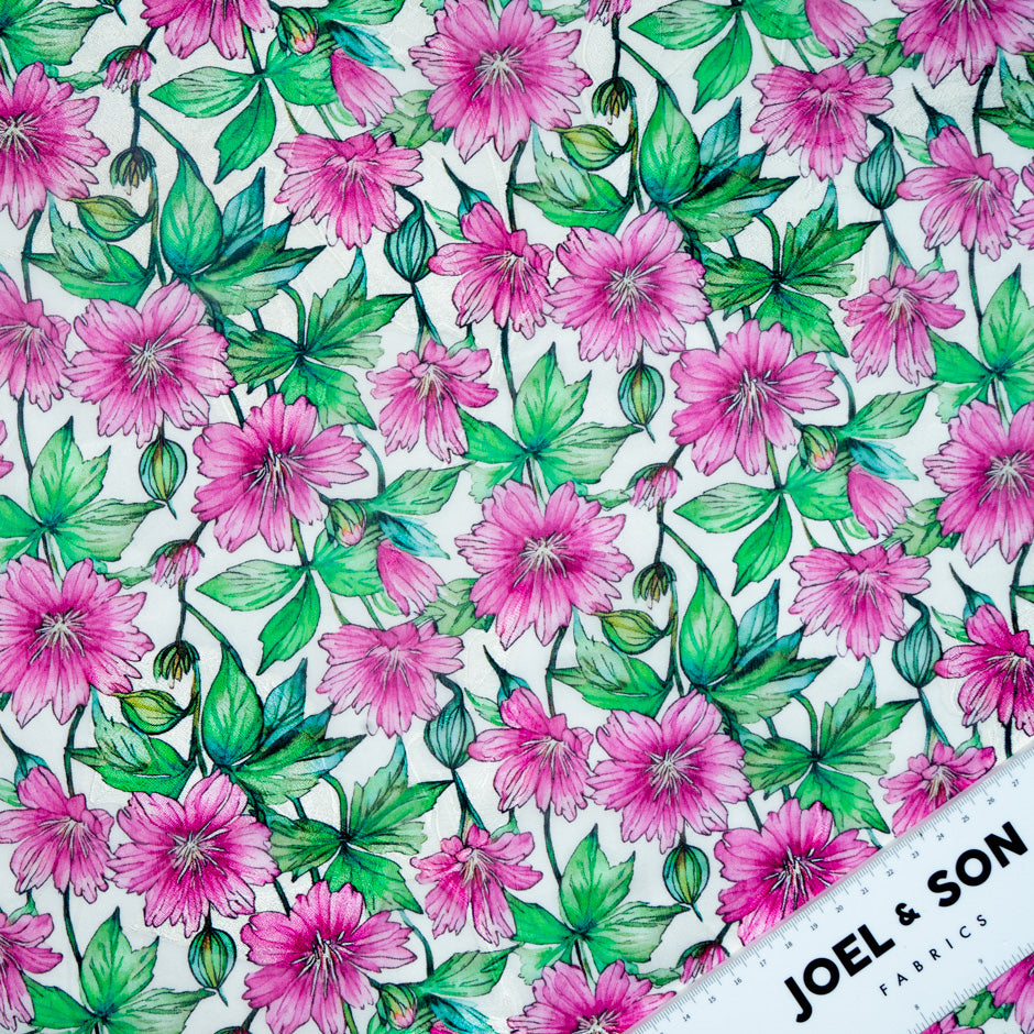 Fuchsia Pink Floral Printed Pure Silk Jacquard