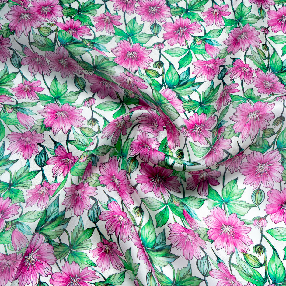 Fuchsia Pink Floral Printed Pure Silk Jacquard