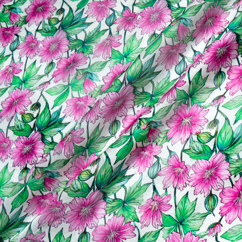 Fuchsia Pink Floral Printed Pure Silk Jacquard