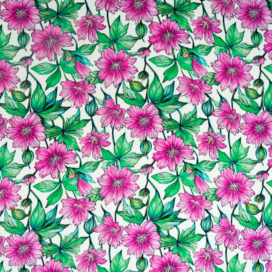 Fuchsia Pink Floral Printed Pure Silk Double Crêpe