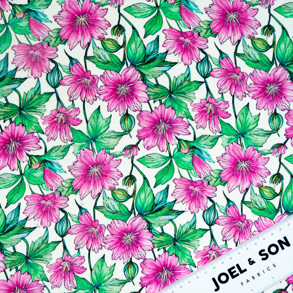 Fuchsia Pink Floral Printed Pure Silk Double Crêpe