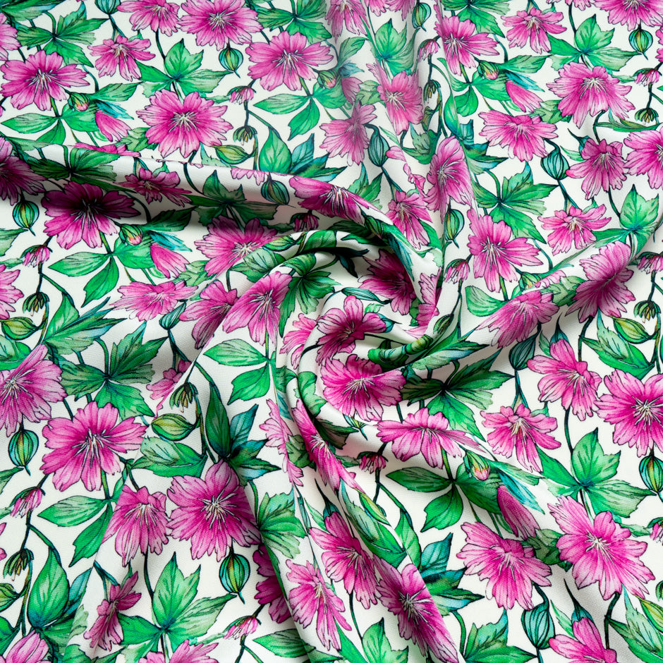 Fuchsia Pink Floral Printed Pure Silk Double Crêpe
