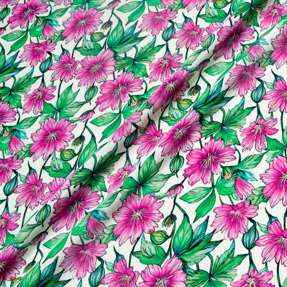 Fuchsia Pink Floral Printed Pure Silk Double Crêpe