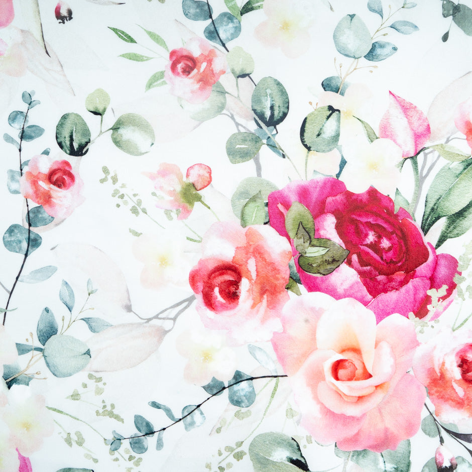 Rose Floral Printed Double Silk Organza