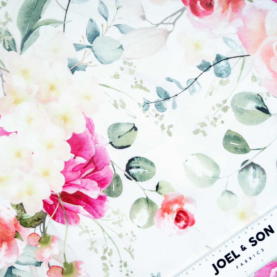 Rose Floral Printed Double Silk Organza