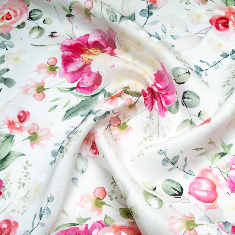 Rose Floral Printed Double Silk Organza