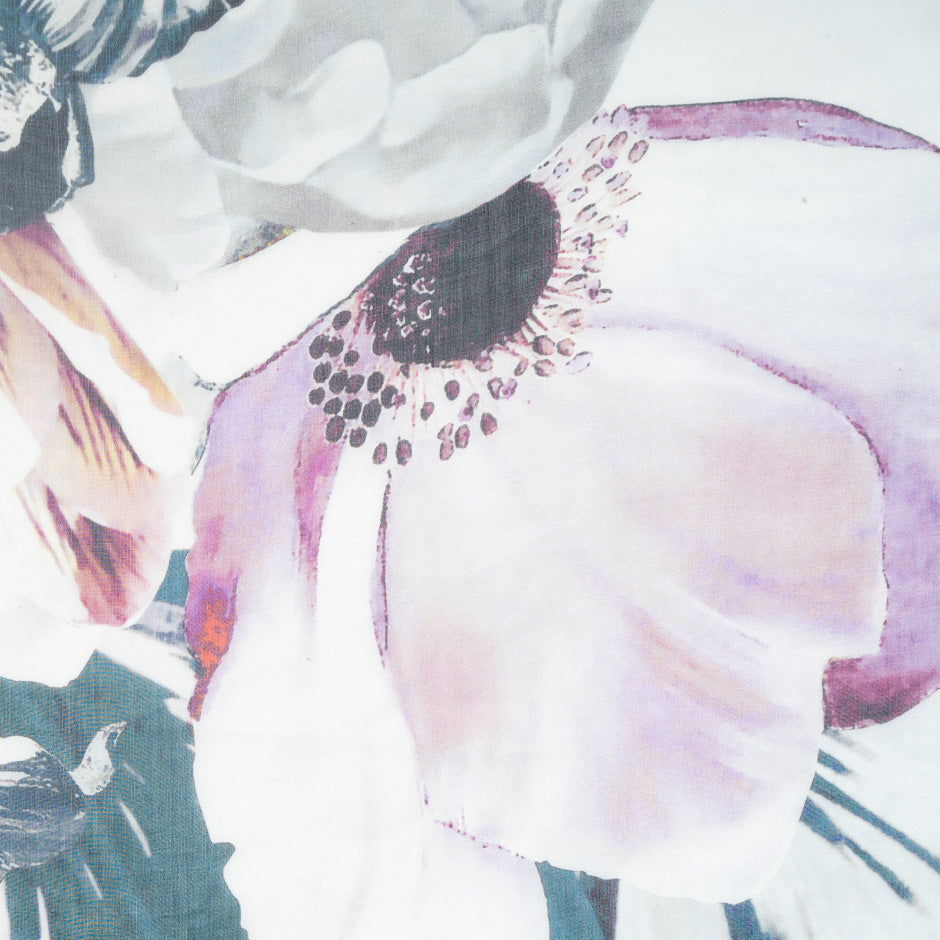 Large Floral Printed Pure Silk Organza