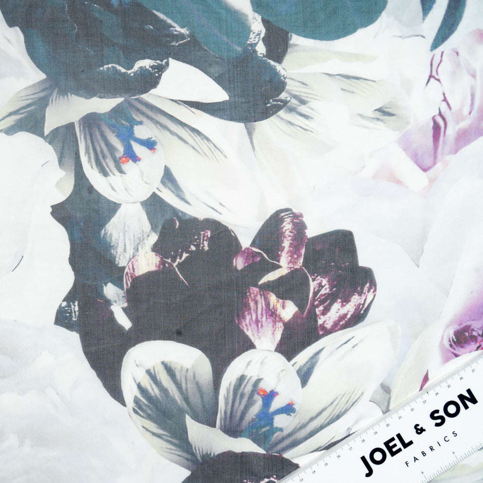 Large Floral Printed Pure Silk Organza