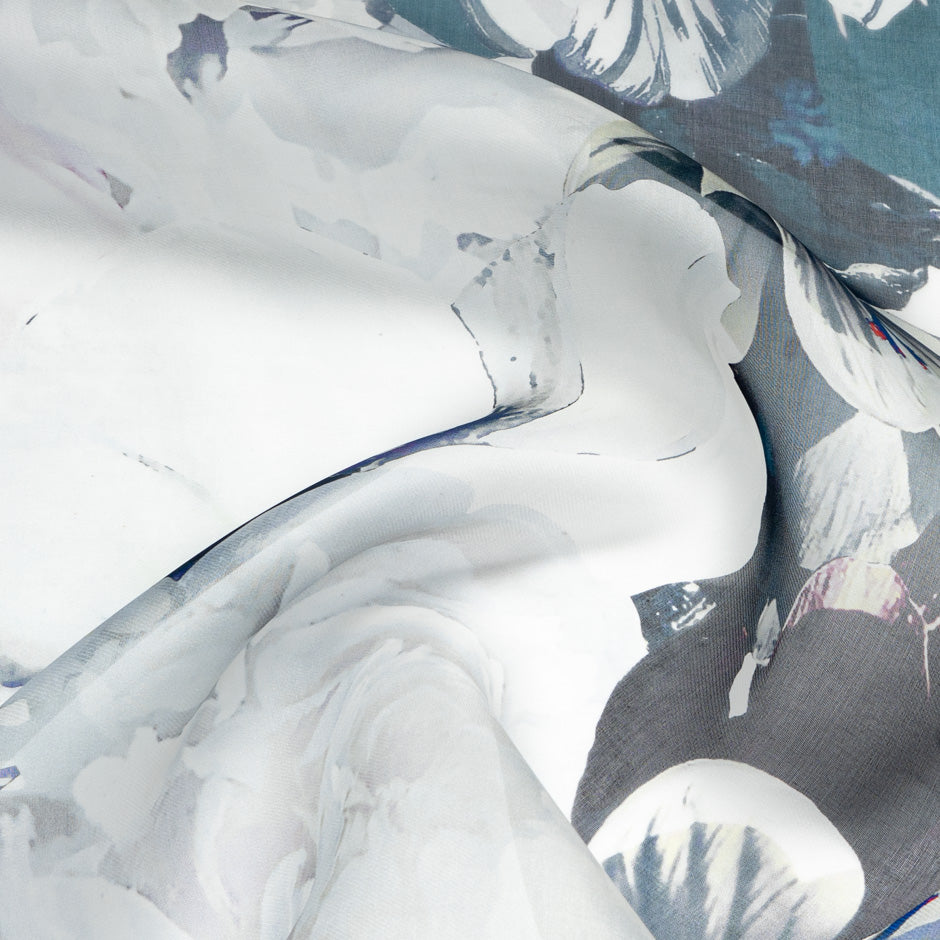 Large Floral Printed Pure Silk Organza