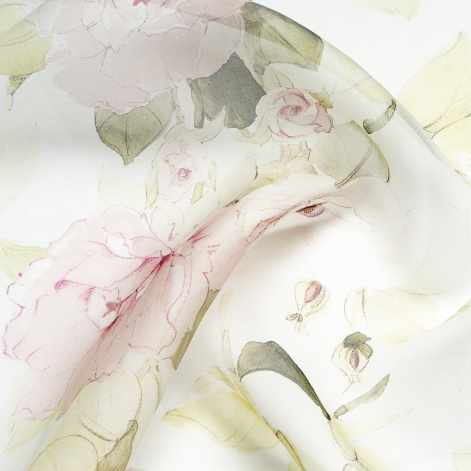 'Water Colour' Floral Printed Pure Silk Organza