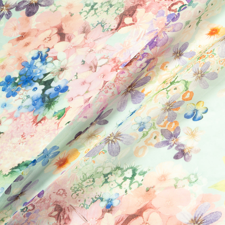 Pastel Floral Printed Pure Silk Organza