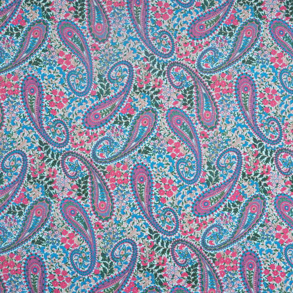 Pink, Blue & Green Paisley Printed Pure Cotton