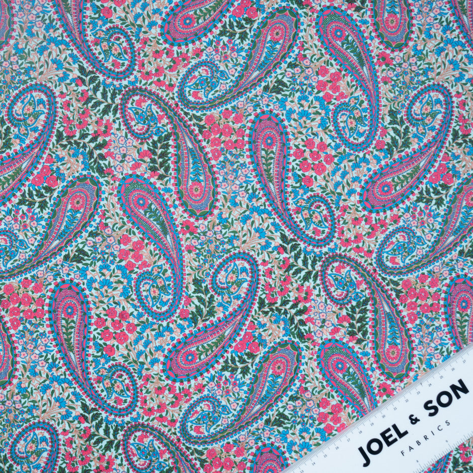 Pink, Blue & Green Paisley Printed Pure Cotton
