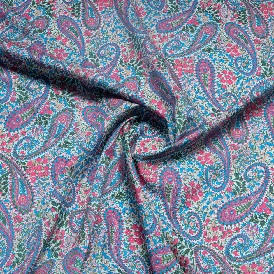 Pink, Blue & Green Paisley Printed Pure Cotton